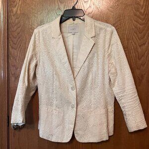 Ann Taylor Loft White Textured Floral Blazer - Size 10